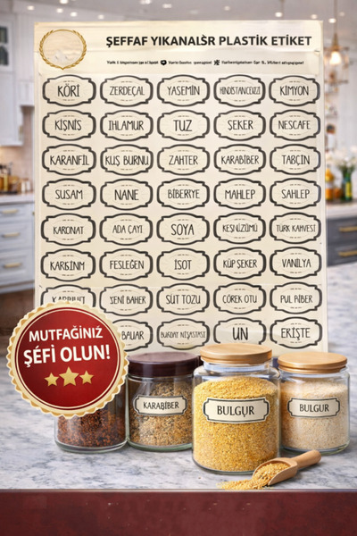 abenim Suya Dayanıklı Şeffaf Baharat Etiketi Kavanoz Stickeri
