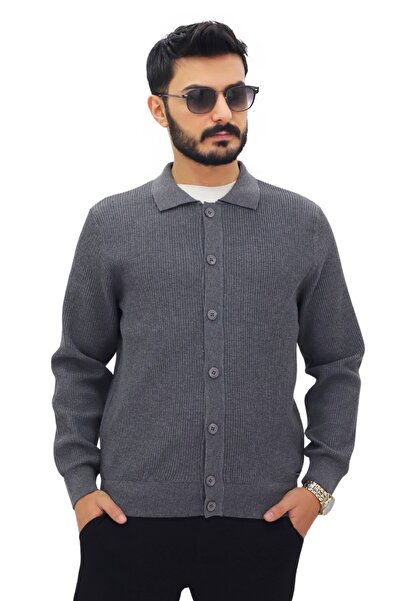Elchee erkek gri düğmeli triko hırka