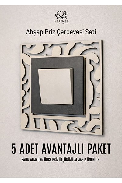 Karenza Home Dekoratif Krem Renk Priz Çerçevesi Süsü - Lazer Kesim MDF - Yapı...