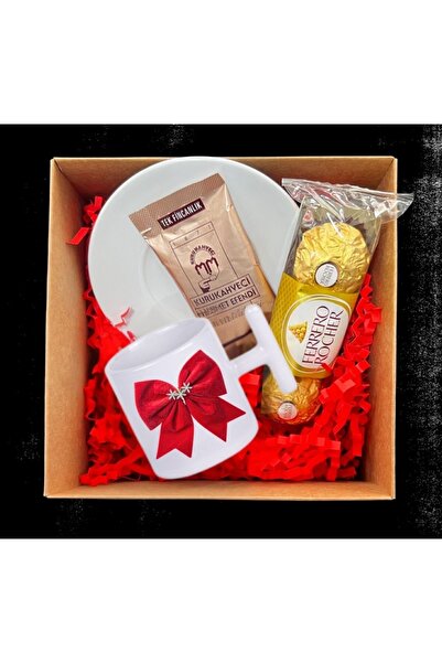 NUNUKİ Kırmızı Fiyonklu Türk Kahvesi Fincanı Hediye Seti Anneye Arkadaşa Sevg...