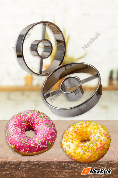 Neskuk قالب الدونات |   قاطع الدونات من الفولاذ المقاوم للصدأ |   قالب صنع الدونات المنزلي / الحجم 8 سم