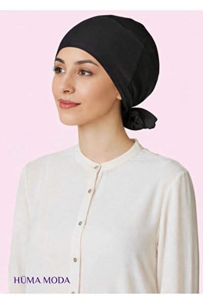 HÜMA MODA Siyah Bağlamalı Geçme Tesettür Bone Kaymaz Toparlayıcı Günlük ve Öz...