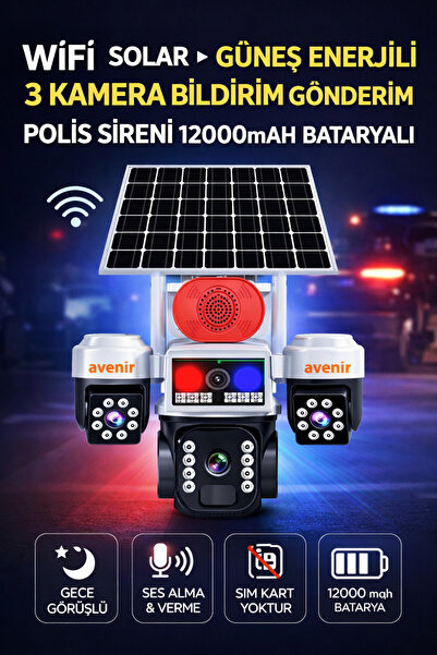 TRCharger 3 Kameralı Güneş Enerjili Wi-Fi Güvenlik Kamerası 15MP, 20m Hareket...