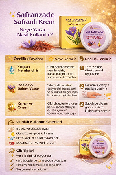 SAFRANZADE Doğal,nemlendirici,hassas Ciltler Için Safranlı Krem