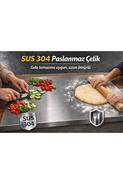 PLASTMARKET Stainless Steel Countertop Cutting Board, Dough Kneading Board, Countertop Protector, 80X50 cm