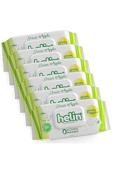 Helin Wet Wipes Helin PACK OF 6 Wet Wipes with Green Apple, 6 x 120 pcs