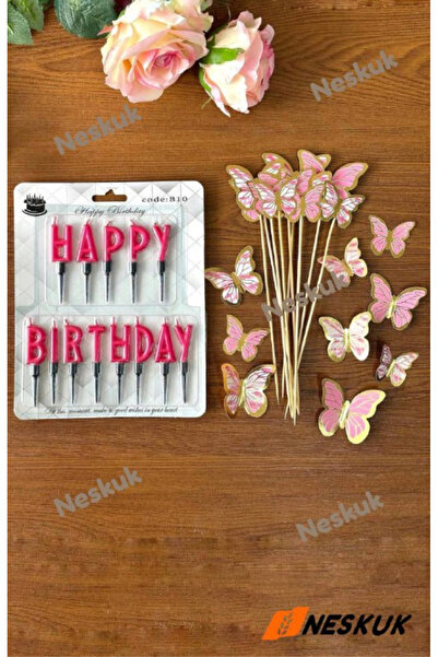Neskuk Birthday Pink Colored Candle Happy Birthday / Written Candle / Party C...