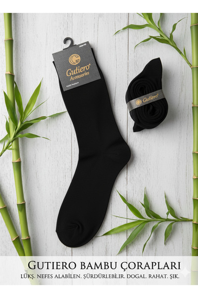 Gutiero Мъжки 5 чифта бамбукови безшевни дълги черни чорапи
