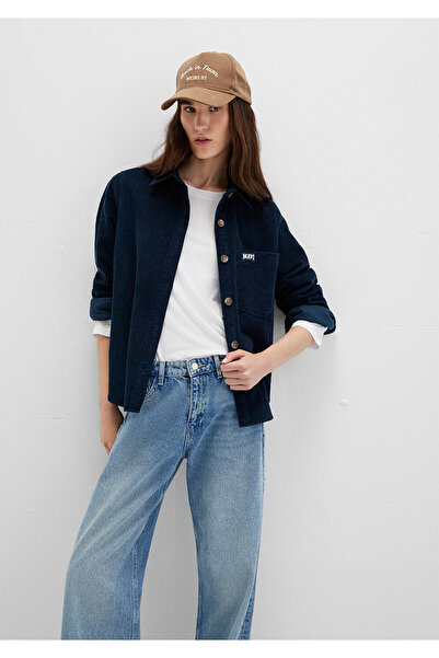 Mavi Detaylı Lacivert Kadife Gömlek Regular Fit / Normal Kesim 1211277-80872