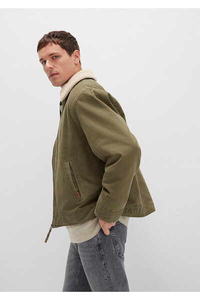 Mavi Grüne Jacke mit Kunstfell-Details, lockere Passform / lockerer, bequemer Schnitt 0110627-87538