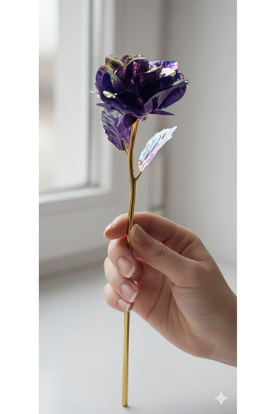 yapay çiçek evi 1 Adet Mor Hologramlı Sonsuzluk Gülü Özel Gün çiçeği Hediyeli...