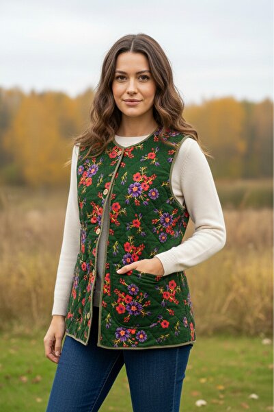 güzsokak17 Kapitoneli Pazen Yeşil Yelek El yapımı (Kısa)