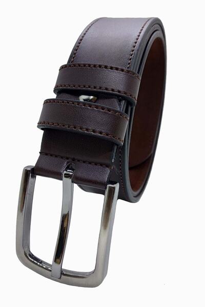 Gutiero Men's Leather Belt Brown Stitched 4 Cm