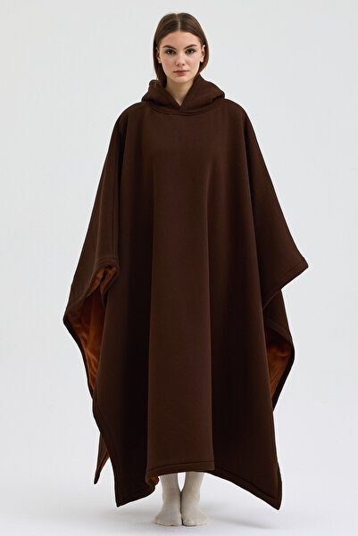 Ghosty Wear Ghosty Pelüş Astarlı Giyilebilir Hoodie Battaniye Kahverengi