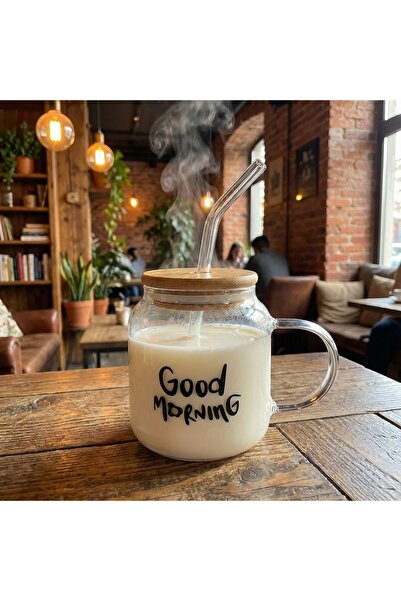 MİMOZA PARK كوب تقديم صباح الخير بمقبض 300 مل مع غطاء من الخيزران وكوب Pinterest من القش
