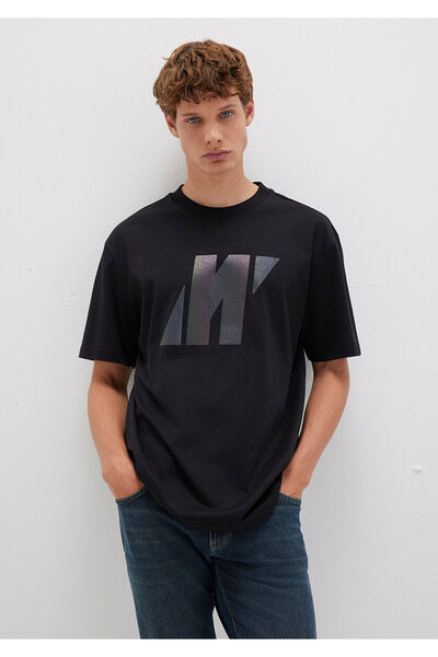 Mavi Pro Logo Baskılı Siyah Tişört Loose Fit / Bol Rahat Kesim 0613087-900