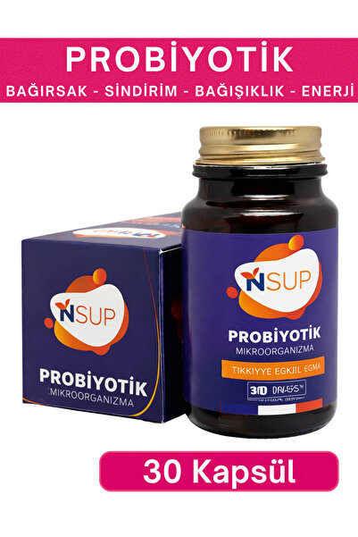 NSUP Probiyotik 30 Kapsül Bağırsak Sağlığı Sindirim Destek Flora Denge Bağışıklık Enerji Sağlık Vitamin