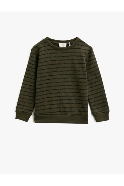 Koton Памучен раиран суичър с кръгло деколте и дълъг ръкав