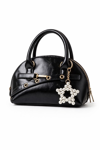 FHD BAGS Kadın Siyah Kırışık Deri Detaylı Mini El ve Omuz Çantası – Şık & Gün...