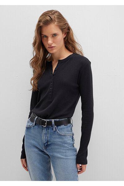 Mavi Button Detailed Black T-Shirt Slim Fit / Slim Fit 1613401-900