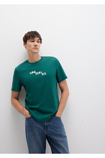 Mavi Tricou verde cu imprimeu Istanbul, croiala normală 0612274-90960