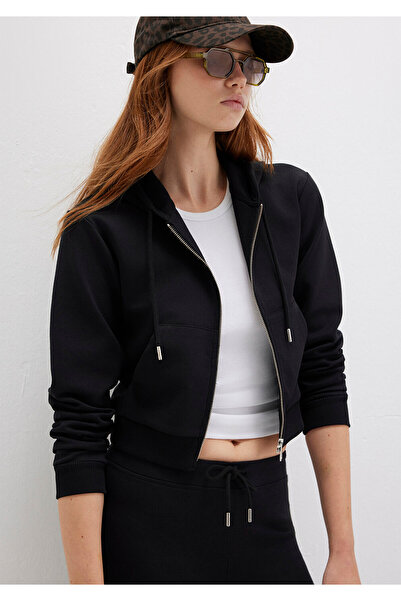 Mavi Kapüşonlu Siyah İnterlok Sweatshirt 1S10424-900