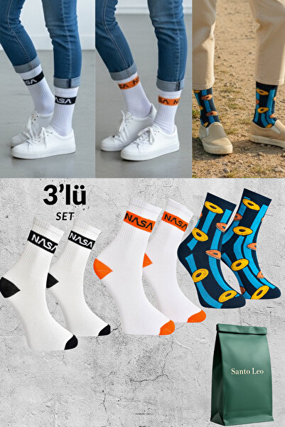 SANTO LEO 3 Pairs White Cotton Tennis College Socks Socket Socks