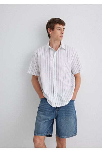 Mavi Grau gestreiftes weißes Hemd, reguläre Passform / normaler Schnitt 0211576-70096