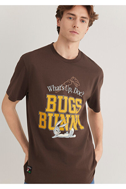 Mavi Bugs Bunny Baskılı Kahverengi Tişört Loose Fit / Bol Rahat Kesim 0612565-88067