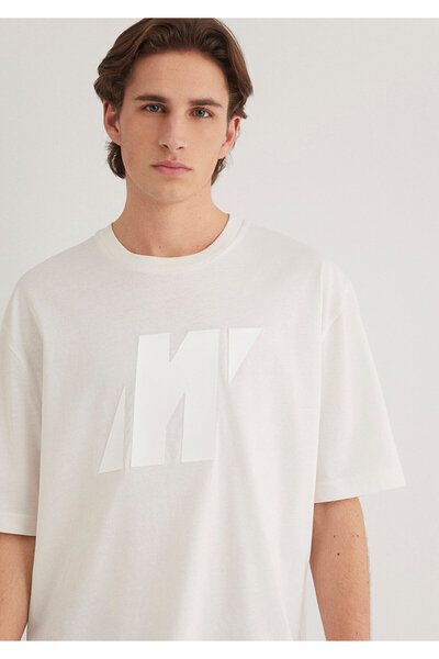 Mavi Pro Logo Baskılı Ekru Tişört Relaxed Fit / Rahat Kesim 0612752-70057