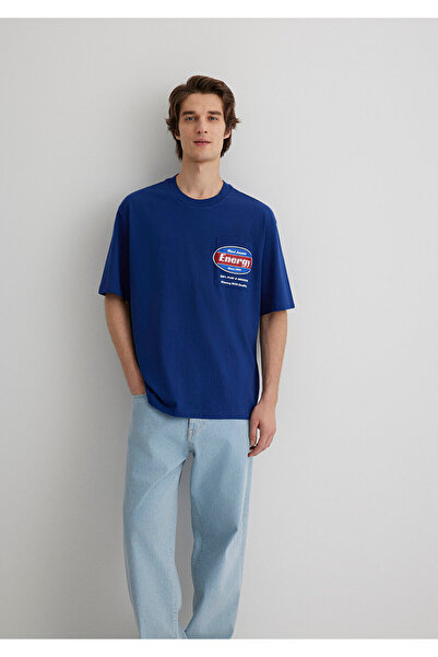 Mavi Bedrucktes blaues T-Shirt mit entspannter Passform / bequemer Schnitt 0612607-70722