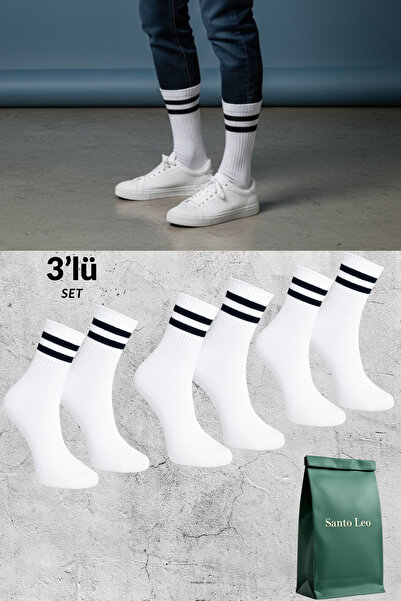SANTO LEO 3 Pairs White Cotton Tennis College Socks Socket Socks