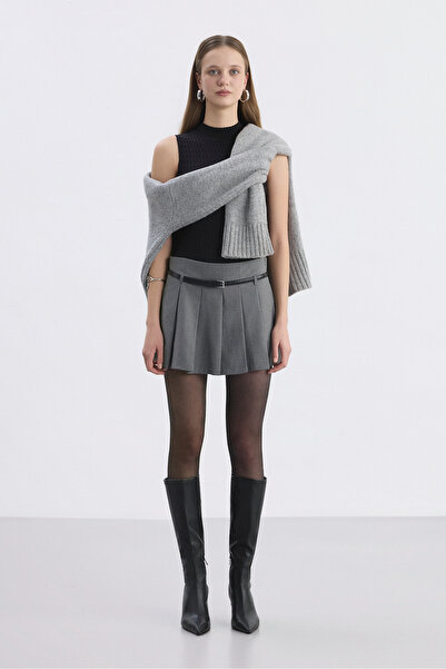 Babushka Pliuri duble gri fustă pantalon scurtă