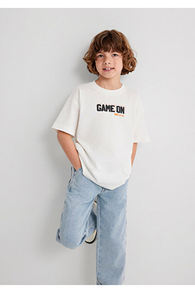 Mavi Bedrucktes Ecru-T-Shirt in Übergröße / Weit geschnitten 6610354-70057