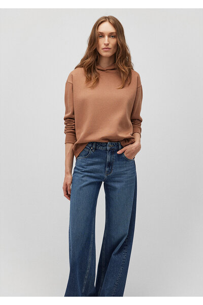 Mavi Kapüşonlu Kahverengi Sweatshirt 1S10191-70374