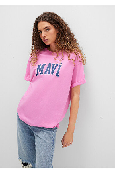 Mavi Logo Baskılı Pembe Tişört Oversize / Geniş Kesim 1600843-71033