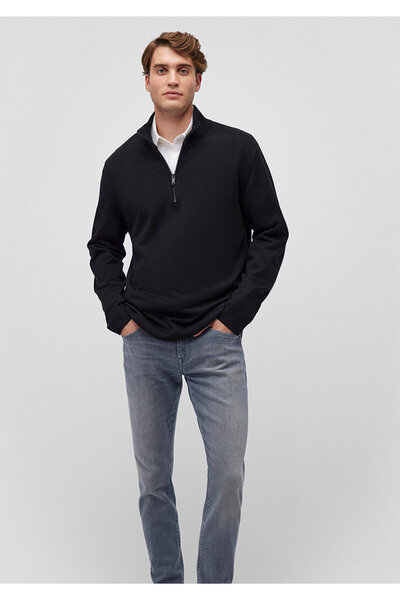 Mavi سترة سوداء بياقة واقفة نصف سحاب، مقاس عادي / مقاس عادي 0710256 -900