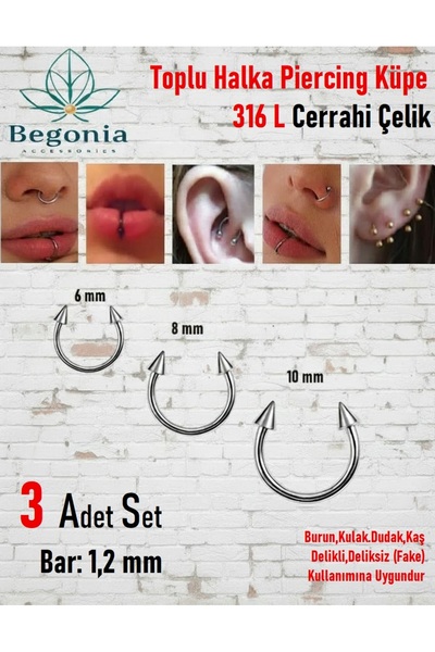 Öte Beri ÖteBeri 316l Cerrahi Çelik Spike Helix, Septum,Kıkırdak,Smiley,Tragu...