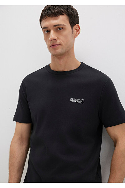 Mavi Czarna koszulka z nadrukiem z logo Slim Fit / Slim Fit 0610360-900