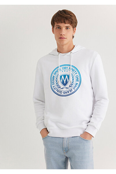 Mavi Λευκό φούτερ με κουκούλα με τυπωμένο λογότυπο 0611721 -620