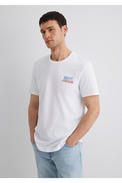 Mavi Biała koszulka z nadrukiem dżinsów Slim Fit / Slim Fit 066841-620