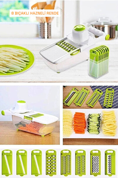 Ercazzo Hazneli 8 Bıçaklı Sebze Dilimleyici Doğrayıcı Rende Kesici Mandolin B...