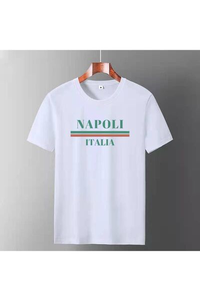 l'eivor تي شيرت قطني أبيض مطبوع للجنسين من نابولي إيتاليا
