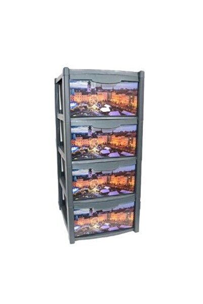 OEM Dulap de depozitare, plastic, 4 sertare cu design de oraș