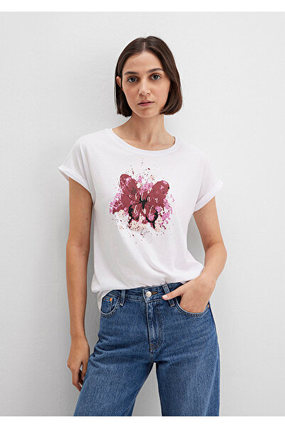 Mavi BiałyT-shirt Stambuł - Nadruk motyli,RegularFit 167576 -620