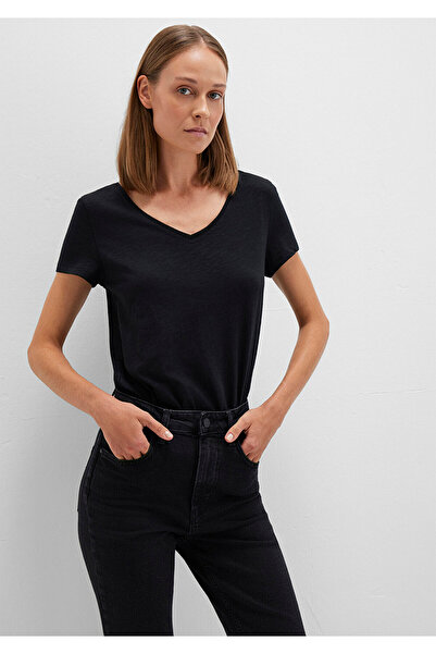 Mavi Schwarzes ausgestelltes Slim Fit T-Shirt mit V-Ausschnitt -168260-900