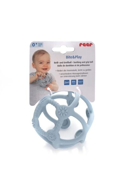reer Teething Toy and Ball 2in1, Silicone, Blue, 0 months+, Bite&Play 79273