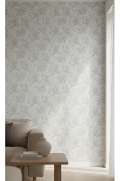 Ayzun Beyaz Açık Mavi Çiçek Desenli Duvar Kağıdı 2919