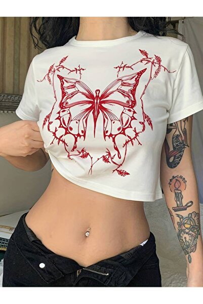 l'eivor Leptir sa posebnim detaljima Skraćeni kroj T-shirt