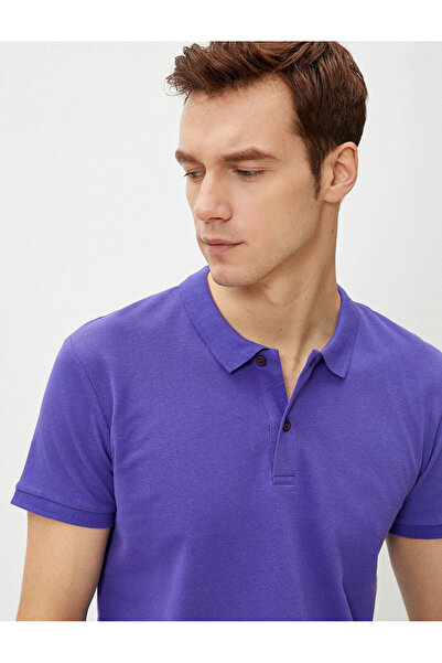Koton Ανδρικό μπλουζάκι μωβ πόλο λαιμόκοψη 1YAM12133LK